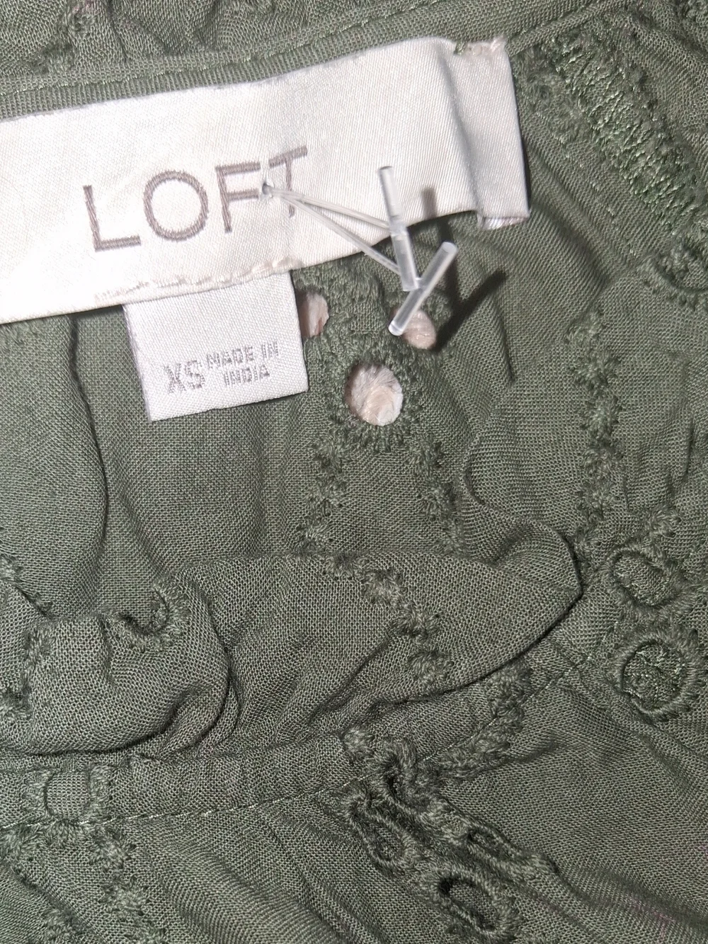 LOFT Olive Green Eyelet Lace Puff Sleeve Blouse Top XS